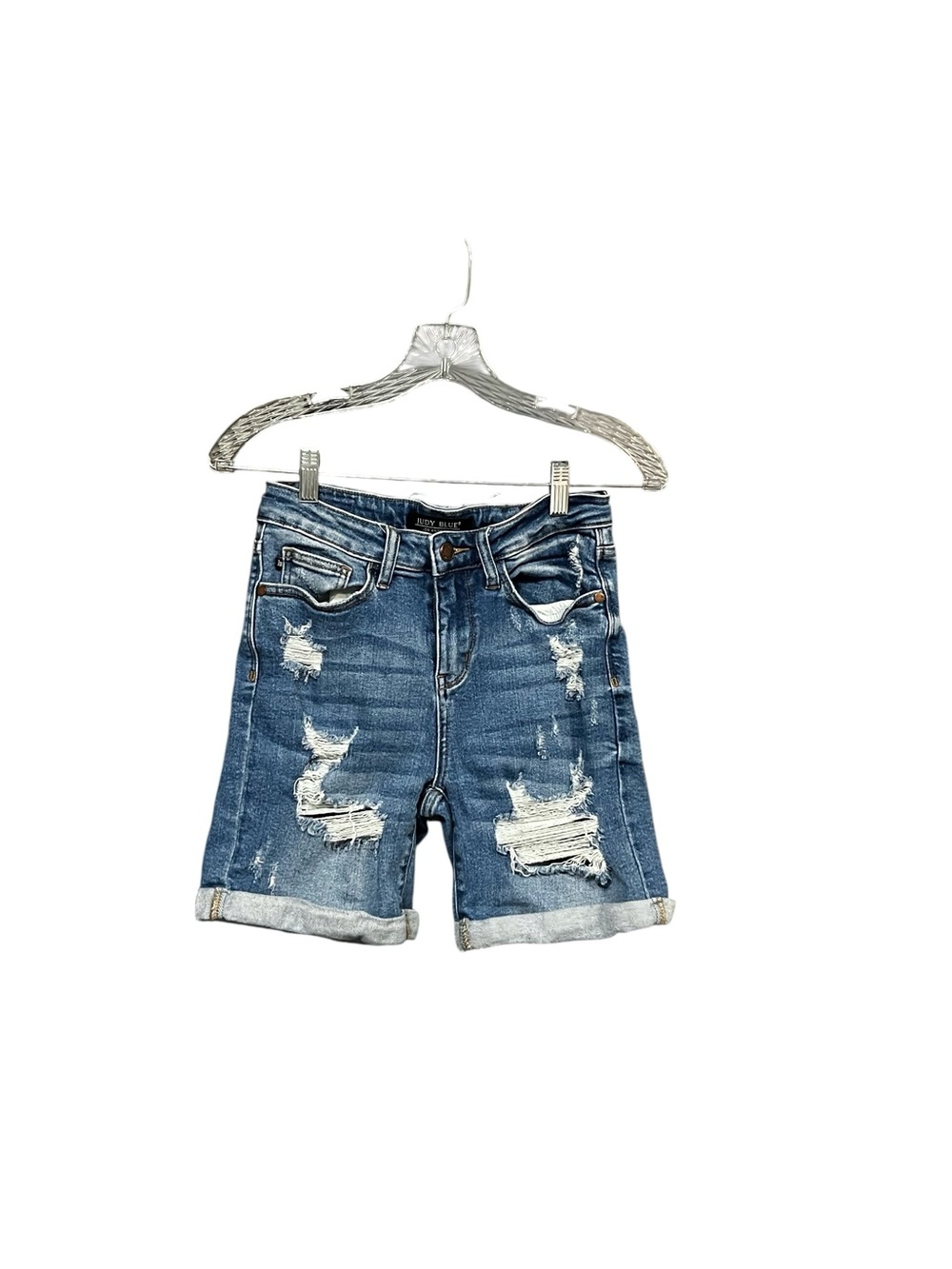 Judy Blue Bermuda Shorts Women S Distressed Mid Rise Stretch Denim Cuffed